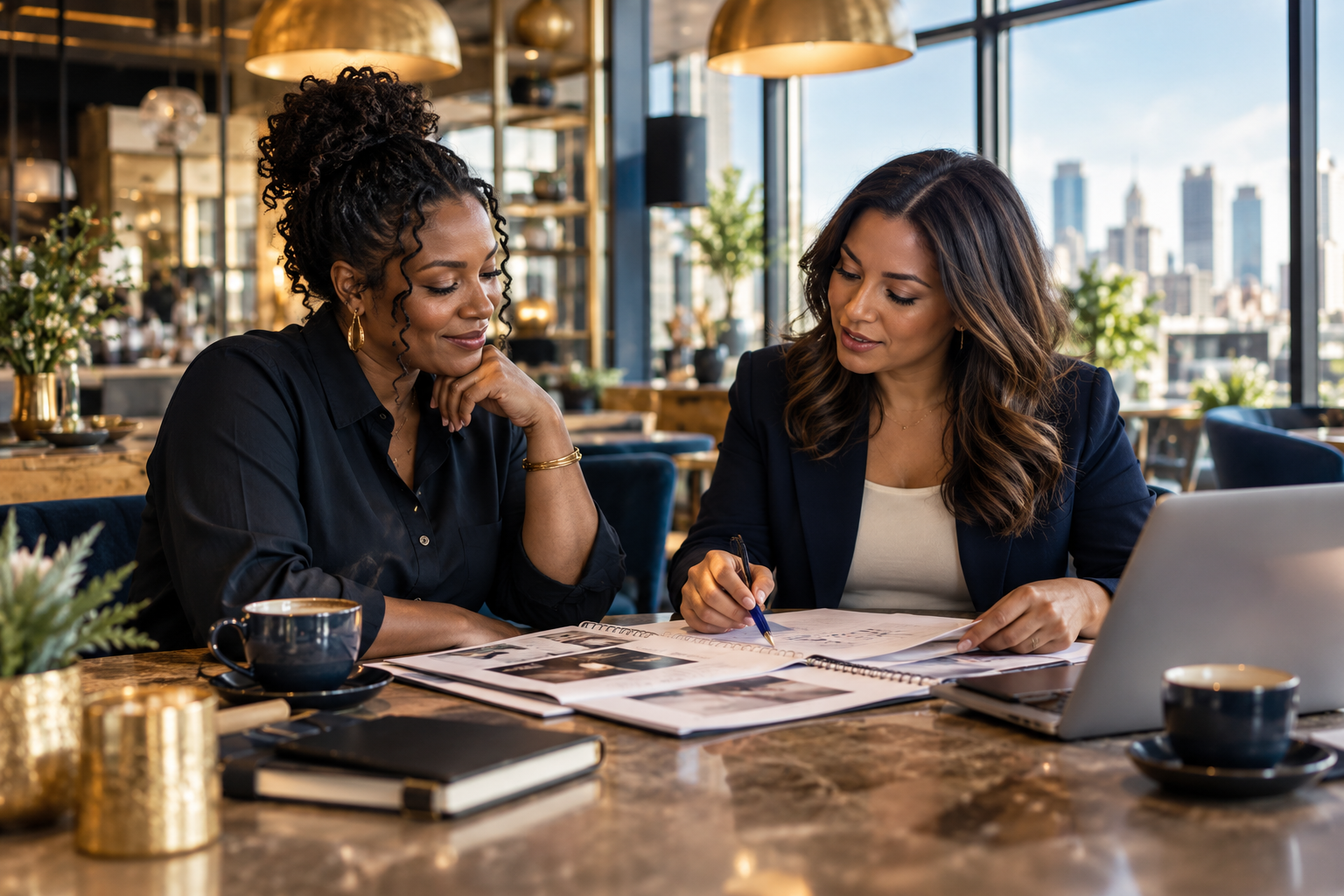 Illustration of a business owner and adviser reviewing plans together.